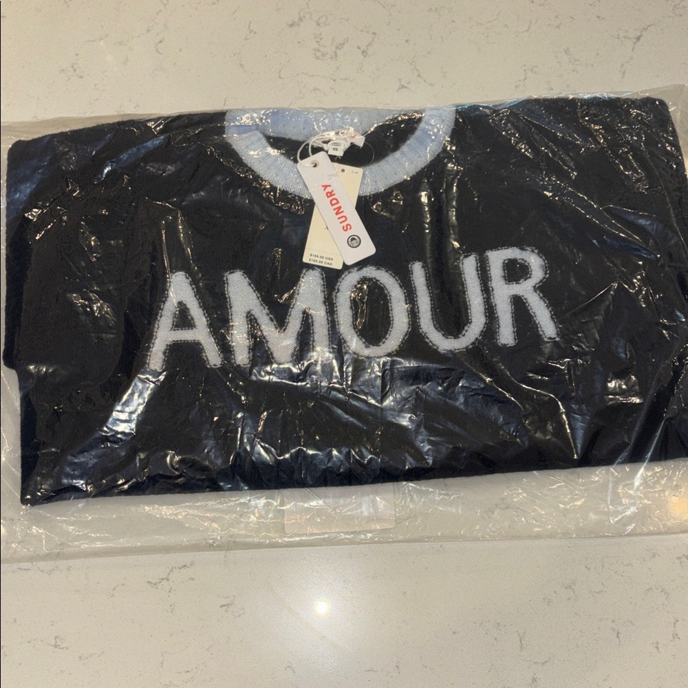 Anthropologie Sundry Amour Graphic Sweater Navy & Powder Blue XS NWT Brand New! - Picture 6 of 8